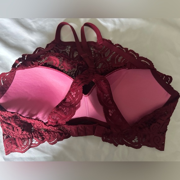 PINK Victoria's Secret Lace Bralette in Deep Red push up with underwire Large - Picture 3 of 7